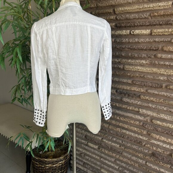 INC International Concepts White 100% Linen Studded Sleeve Waterfall Jacket - Picture 5 of 10